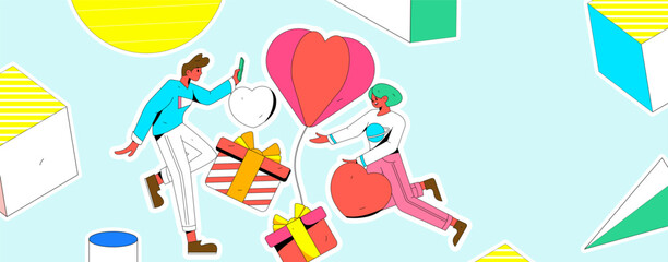 Happy Valentine's Day flat character vector concept operation hand drawn illustration 