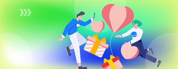 Happy Valentine's Day flat character vector concept operation hand drawn illustration 