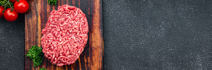 raw cutlet fresh meat ground beef, pork, chicken healthy meal food snack on the table copy space food background rustic top view
