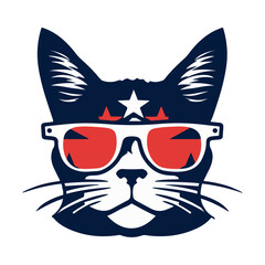 Cute cat with a use flag, happy 4th Of July USA Independence Day, vector illustration.