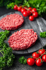 raw cutlet fresh meat ground beef, pork, chicken healthy meal food snack on the table copy space food background rustic top view