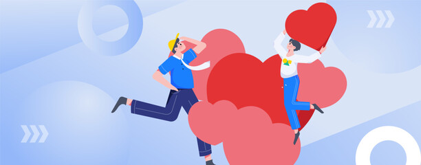 Happy Valentine's Day flat character vector concept operation hand drawn illustration
