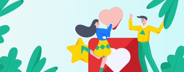 Happy Valentine's Day flat character vector concept operation hand drawn illustration
