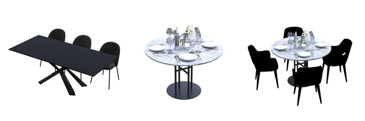 diner table isolated on transparent background, 3D illustration, cg render