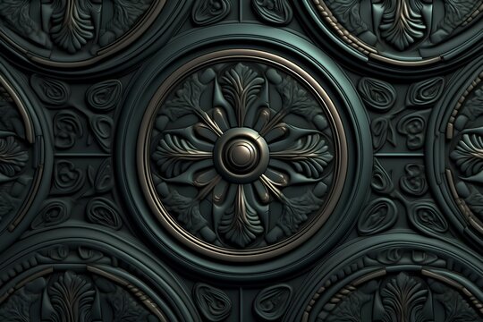 medalian seamless repetative pattern 3d embossed dark colors background. generative AI