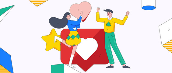 Fototapeta premium Happy Valentine's Day flat character vector concept operation hand drawn illustration 