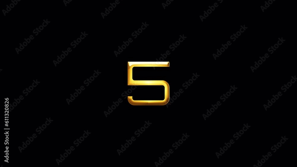 Poster loop number five golden shine light motion text shine with effect animation on black abstract backgr