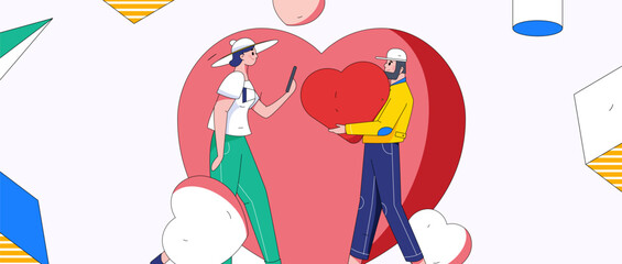Happy Valentine's Day flat character vector concept operation hand drawn illustration
