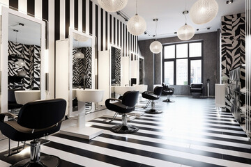 Modern hairdresser salon interior. Image ai generate. Generative AI - obrazy, fototapety, plakaty