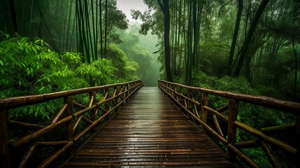 Route through the bamboo forest in the rain, Generative AI