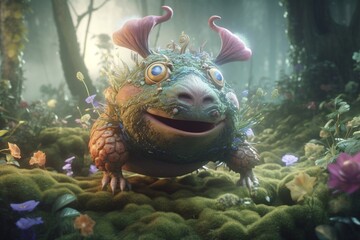 A whimsical illustration of a creature or character from a fairytale in a enchanted forest, Generative AI