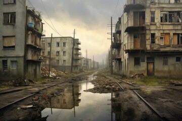 Obraz premium horizontal photo city earthquake post-apocalyptic city after destruction generative ai