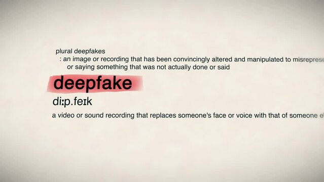The Word Deepfake Red Highlighted in a Dictionary Animation