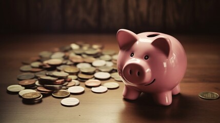 Piggy bank with coins, Generative AI
