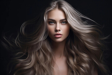 Obraz premium Woman with beautiful long hair. Generative AI