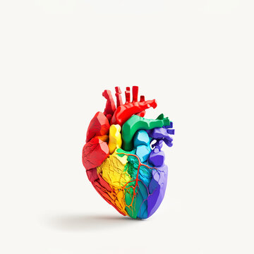 LGBT colored anatomical heart. Gay love symbol. AI generated