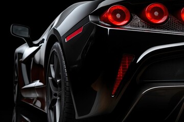 Obraz na płótnie Canvas Round Headlights, Red Rear Lights, Close-Up Chrome Rear End of a Black Sports Car