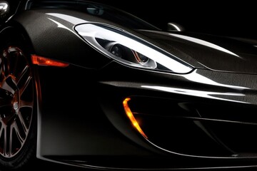 Obraz na płótnie Canvas Black Sports Car Front End - Bright Camera Flash - Porsche