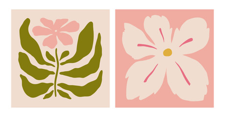 Modern floral posters with flowers. Abstract art. 