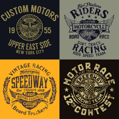 Classic vintage motorcycle racing team vector print collection  for boy t shirt separate grunge effect