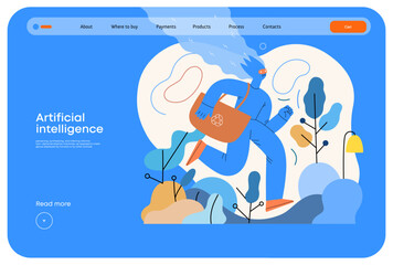 Artificial intelligence, Ecology -modern flat vector concept illustration of AI effectively managing responsible consumption and recycling. Metaphor of AI advantage, superiority and dominance concept