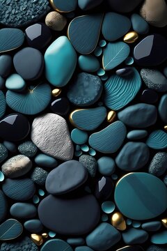 smooth green stones with some golden pebles