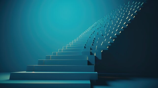 Cinematic Composition of Stairs Against a Striking Blue Background - Generative AI Illustration
