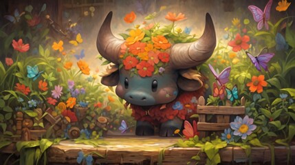 Cute LOFI animal in nature, anime style illustration wallpaper background design, art, Generative AI