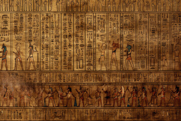 Antique Egyptian Paintings On A Stone Wall For The Background Created With The Help Of Artificial...