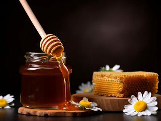 jar with honey covered in a rustic style with twine