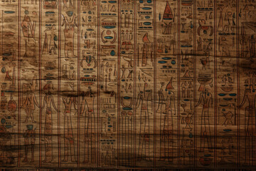 Antique Egyptian Paintings On A Stone Wall For The Background Created With The Help Of Artificial...