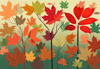 Autumn falling colorful leaves seamless pattern. Generative AI