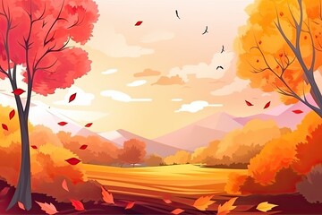 Naklejka na ściany i meble Beautiful fall day in a lonely park. Generative AI
