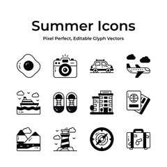 Celebrate the sunny season with a diverse set of summer icons, easy to use and download vectors