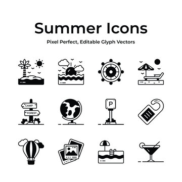 Transport yourself to a tropical paradise with this summer icons pack, featuring colorful cocktails and beach accessories