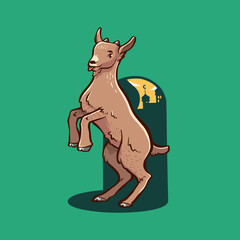 Brown goat mascot illustration vector for eid al adha