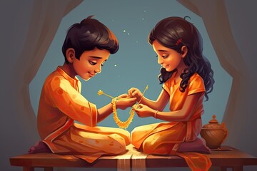 Brother and Sister Celebrate Raksha Bandhan an Indian festival. Raksha Bandhan, also Rakshabandhan.ai generated