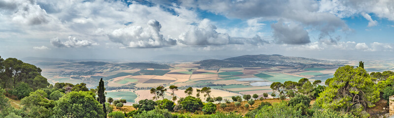 Panorama of the Israel Valley from the top of Mount Tabor in spring.