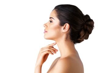 Beauty, skincare and makeup with profile of woman on transparent background for cosmetics, spa and natural. Thinking, vision and health with face of model on png for glow, self care and dermatology