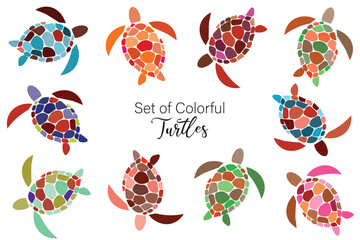 Colorful seamless pattern with bright sea turtles. Bright background with cute cartoon colorful turtles on a white background.