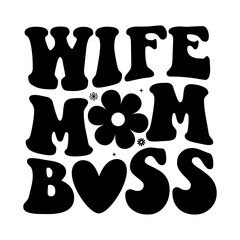 Hand lettering mama groovy retro mom boho hippie text mother quotes vintage wife girl typography wavy text smile face