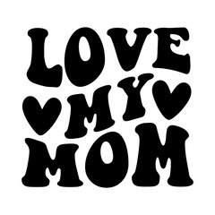 Hand lettering mama groovy retro mom boho hippie text mother quotes vintage wife girl typography wavy text smile face