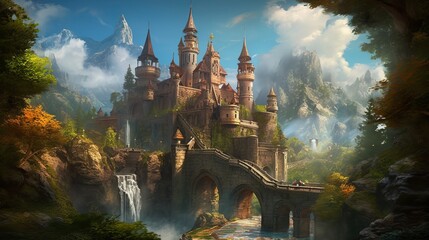 Fototapeta na wymiar Enchanting HD Depictions of Fantasy Worlds: Immerse Yourself in a Breathtaking Journey of Magic and Imagination, castle in the night, wallpaper, Generative AI