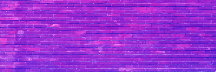 purple brick wall texture for pattern background. abstract architectural wide panorama brick work wall for rustic, industrial, loft, futuristic design in close up view.
