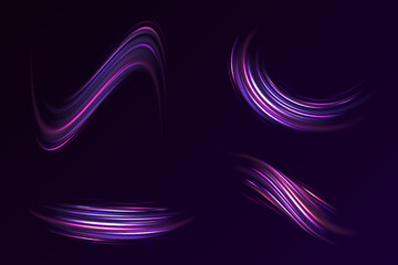 High speed effect motion blur night lights. Colorful light trails with motion effect. Neon color glowing lines.