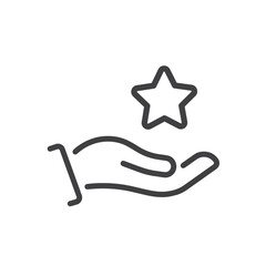 Holding star sign. Ranking line icon.
