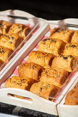 Background of sausage rolls on the table © mubus