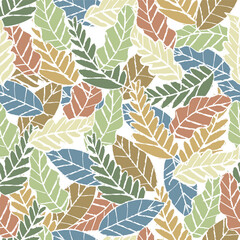Doodle hand drawn line art leaves seamless pattern.