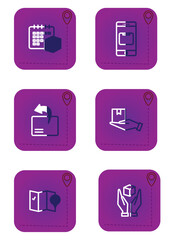 merchandise shipping vector icon set with purple background