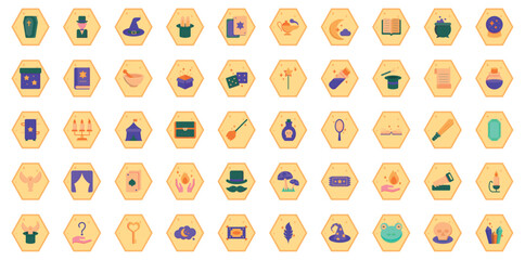 magic vector icon set with yellow background